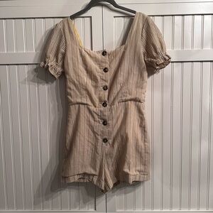 Harper Striped Short Sleeve Romper in Mustard and White - Small